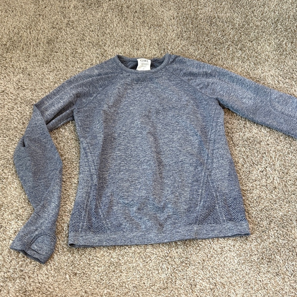Girl’s Athleta Power Up Sport Length Top- Size S/7- heather navy